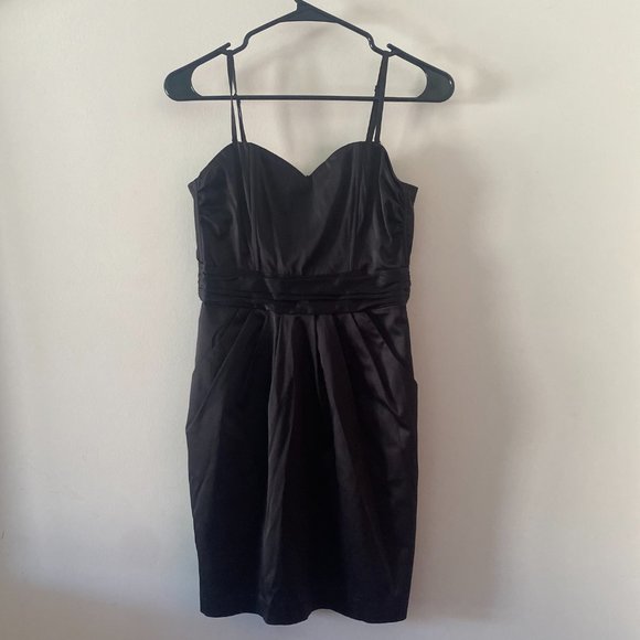 Black Satin Dress with Pockets - Picture 1 of 5